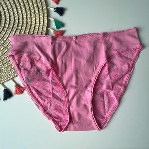 Victoria's Secret Cotton Bikini Panty with Lace Back Pink Medium NEW